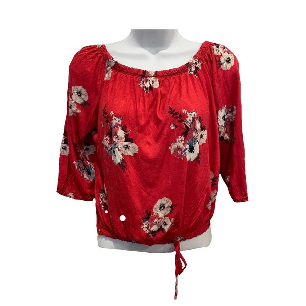 Red Off the shoulder floral crop top